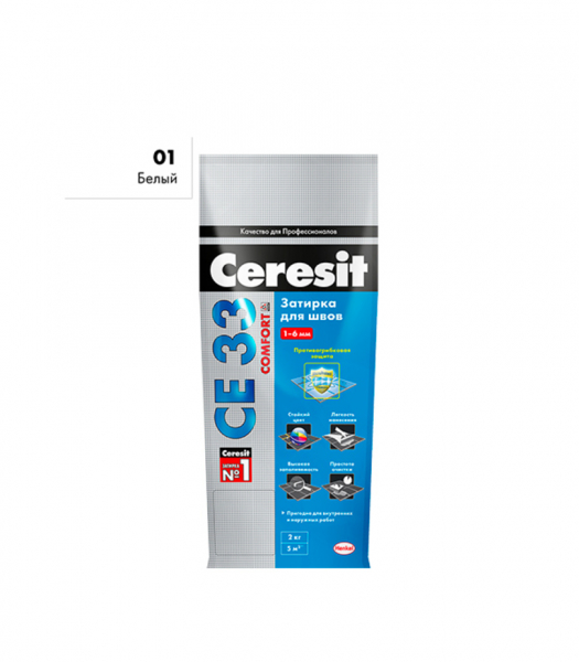 Затирка цементная Ceresit CE 33 01 белая 2 кг