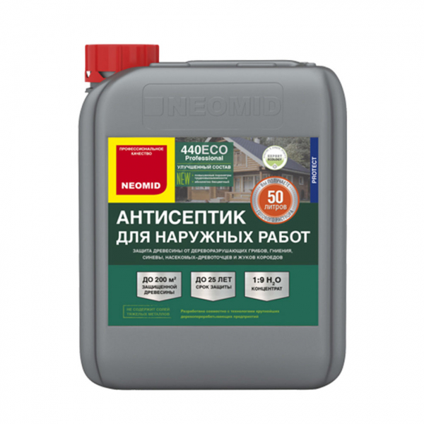 Антисептик Neomid 440 Еco для наружных работ для дерева биозащитный концентрат 1:9 5 л